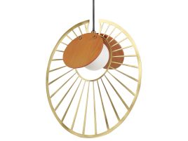 Metal Pendant Lamp Gold with Light Wood BARGO