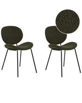 Set of 2 Boucle Dining Chairs Dark Green LUANA