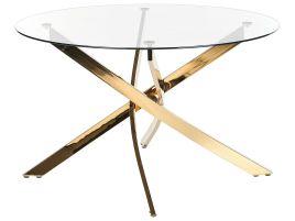 Glass Top Round Dining Table âŒ€ 120 cm Gold MARAMO