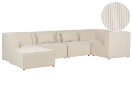 Left Hand 5 Seater Modular Jumbo Cord Corner Sofa with Ottoman Beige LEMVIG