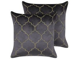 Set of 2 Velvet Cushions Moroccan Pattern 45x45cm Grey