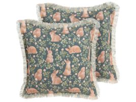Set of 2 Cushions Rabbit Print 45x45cm Green