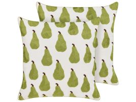 Set of 2 Cushions Pear Pattern 45x45cm White and Green