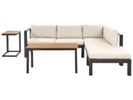5 Seater Aluminium Garden Corner Sofa Set Black and Beige MESSINA