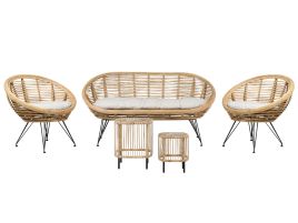 4 Seater Rattan Sofa Set with Side Tables Natural MARATEA/ CESENATICO