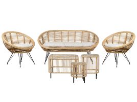 4 Seater Rattan Sofa Set with Coffee Tables Natural MARATEA/ CESENATICO
