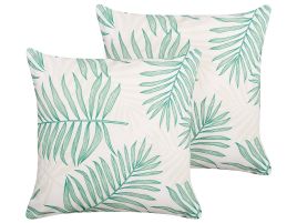 Set of 2 Outdoor Cushions Leaf Pattern 45 x 45 cm Beige and Green POGGIO