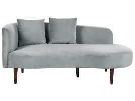 Left Hand Velvet Chaise Lounge Light Grey CHAUMONT