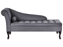 Left Hand Velvet Chaise Lounge with Storage Dark Grey PESSAC