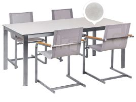 4 Seater Garden Dining Set White Glass Top with Beige Chairs COSOLETO