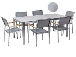 6 Seater Garden Dining Set Grey Glass Top with Grey Chairs COSOLETO/GROSSETO