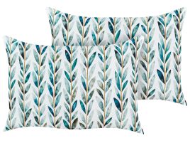 Set of 2 Outdoor Cushions Leaf Motif 40 x 60 cm White and Green LOANO