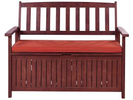Acacia Wood Garden Bench with Storage 120 cm Mahogany Brown with Red Cushion SOVANA