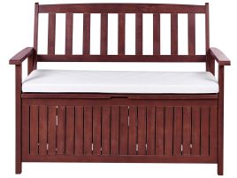 Acacia Wood Garden Bench with Storage 120 cm Mahogany Brown with White Cushion SOVANA