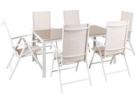 6 Seater Metal Garden Dining Set Beige CATANIA