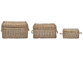 Set of 3 Rattan Boxes Light GERASA