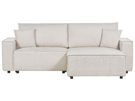 Left Hand Fabric Corner Sofa Bed with Storage Beige KARILA