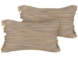 Set of 2 Jute Cushions 30x50cm Beige