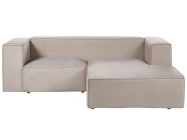 Left Hand Velvet 2 Seater Corner Sofa Taupe Beige VERNON