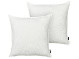 Set of 2 Teddy Decorative Cushions Off White