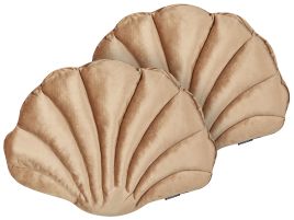 Set of 2 Velvet Seashell Cushions 47x35cm Beige