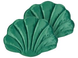 Set of 2 Velvet Seashell Cushions 47x35cm Green