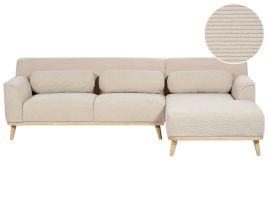 Left Hand Jumbo Cord Corner Sofa Beige SIMOS