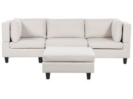 3-Seater Modular Fabric Sofa with Ottoman Light Beige UNSTAD