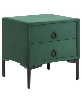 2 Drawer Velvet Bedside Table Dark Green SEZANNE