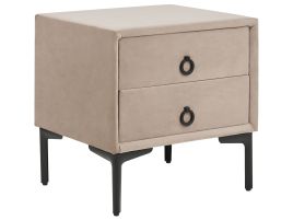 2 Drawer Velvet Bedside Table Taupe SEZANNE