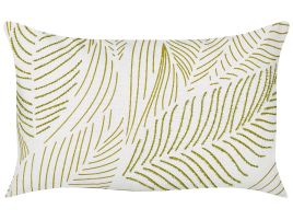 Embroidered Cotton Cushion Leaves Pattern 30x50cm White and Green