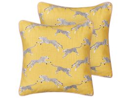 Set of 2 Cotton Cushions Cheetah Motif 45x45cm Yellow