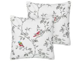 Set of 2 Cotton Cushions Embroidered Birds 45x45cm White
