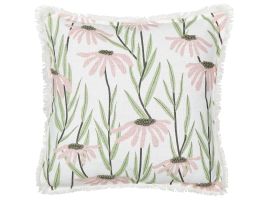 Fringed Cotton Cushion Floral Pattern 45x45cm Multicolour