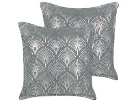 Set of 2 Cotton Cushions Geometric Pattern 45x45cm Grey