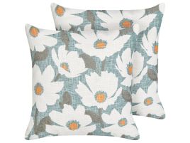 Set of 2 Cotton Cushions Floral Pattern 45x45cm Blue