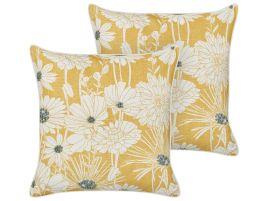 Set of 2 Cotton Cushions Floral Print 45x45cm Yellow