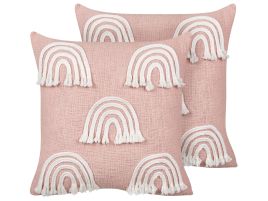 Set of 2 Cotton Cushions Embroidered Rainbows 45x45cm Pink