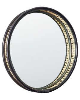 Round Rattan Wall Mirror 60cm Black