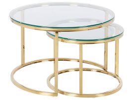 Nest of 2 Glass Top Coffee Tables Gold GRANGE