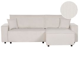 Left Hand Jumbo Cord Corner Sofa Bed Off-White ABACKA