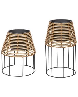 Set of 2 PE Rattan Plant Pot Stands Brown BORAGO