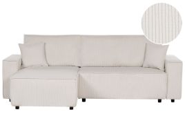 Right Hand Jumbo Cord Corner Sofa Bed Off-White ABACKA