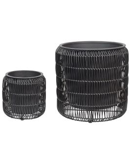 Set of 2 PE Rattan Plant Pots Black BRODIEA
