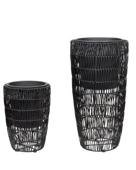 Set of 2 PE Rattan Plant Pots Black CHELONE