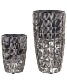 Set of 2 PE Rattan Plant Pots Brown CHELONE