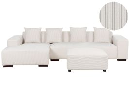 Right Hand Jumbo Cord Corner Sofa with Ottoman Off-White LUNGO