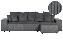 Left Hand Jumbo Cord Corner Sofa Bed with Storage Dark Grey LUSPA