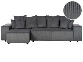 Right Hand Jumbo Cord Corner Sofa Bed with Storage Dark Grey LUSPA