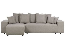 Right Hand Fabric Corner Sofa Bed with Storage Taupe LUSPA